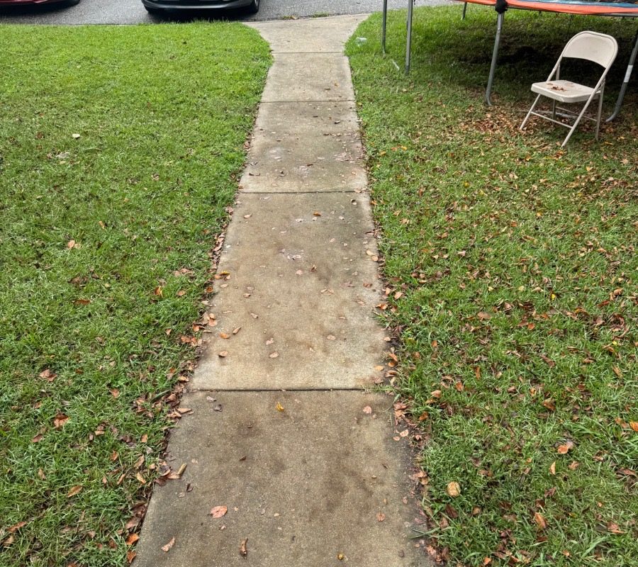 Walkway pressure washing before